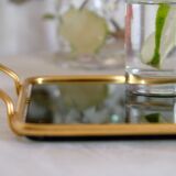 Serving tray in brass and Italian green smoked glass 50s