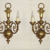 Large Pair of French Vintage Brass Empire Wall Lights with Swan Detail and Glass Shades 4884