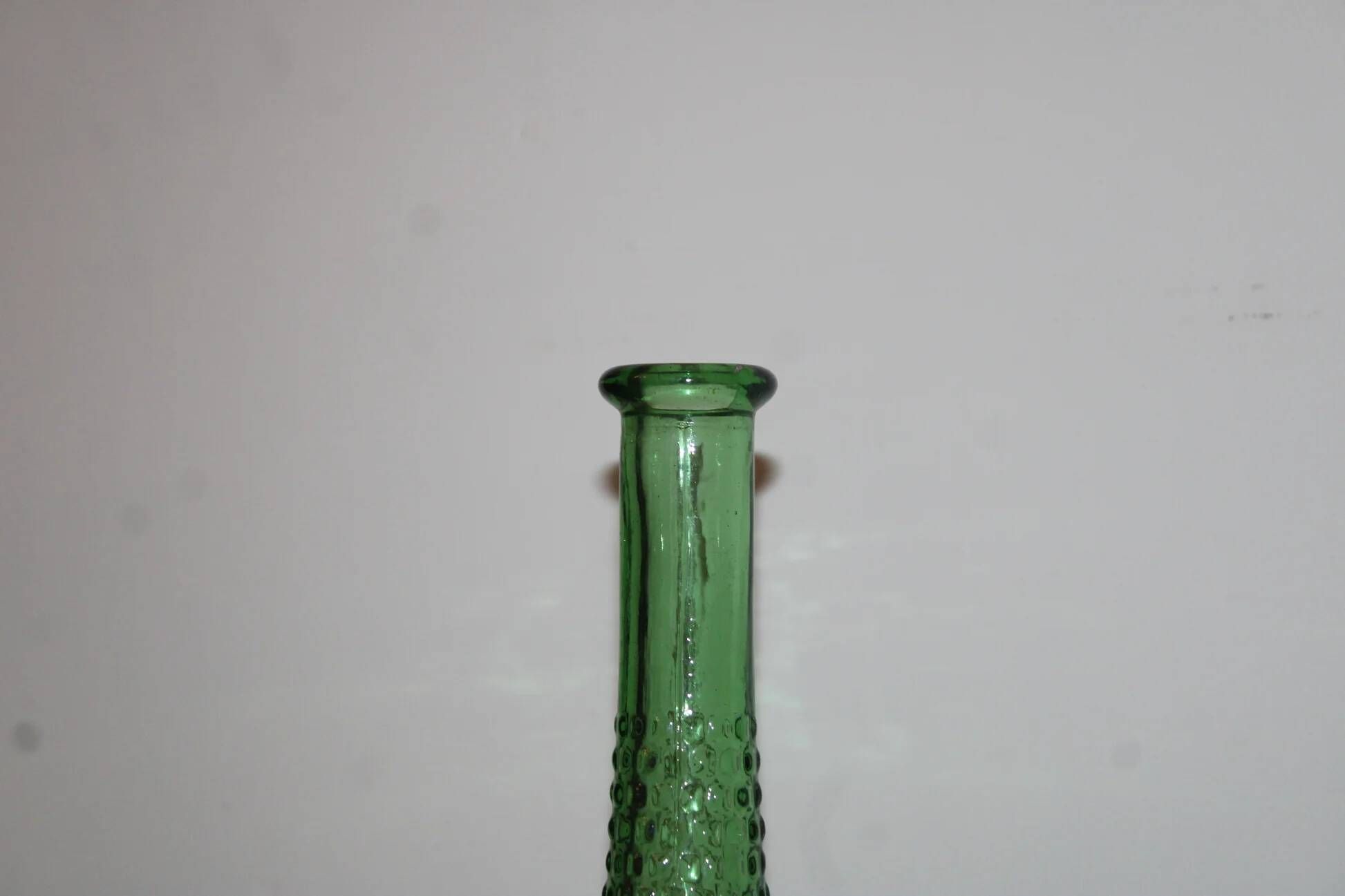 Vintage green glass bottle vase with geometric relief – H 33 cm