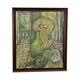 Impressionist oil painting of a still life with a view of the kitchen.