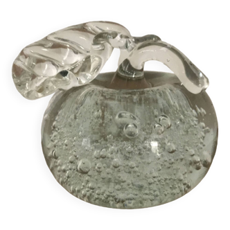 Vintage apple-shaped paperweight, transparent blown glass
