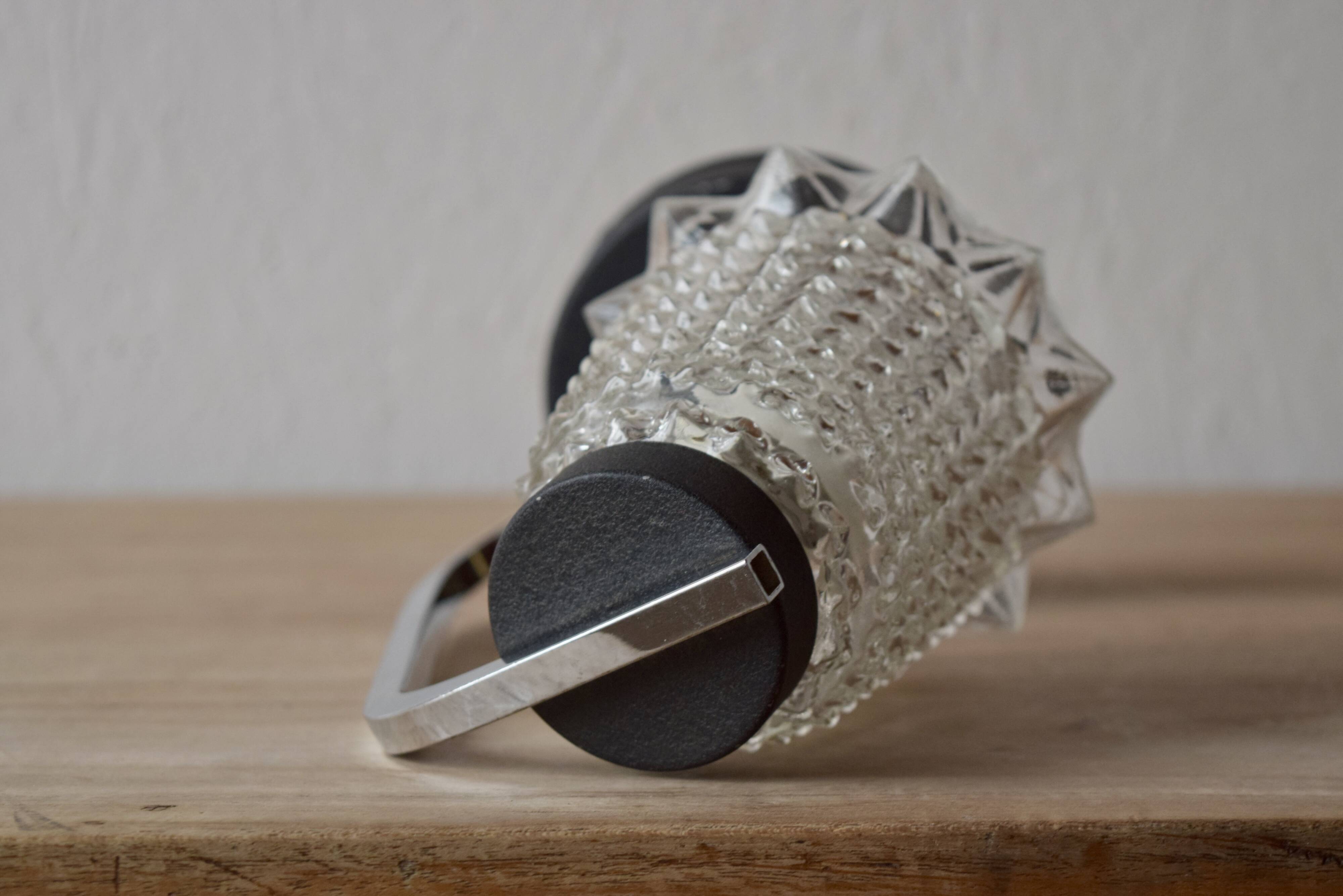 Small vintage bedside lamp in molded glass, chrome metal and steel - 1950s