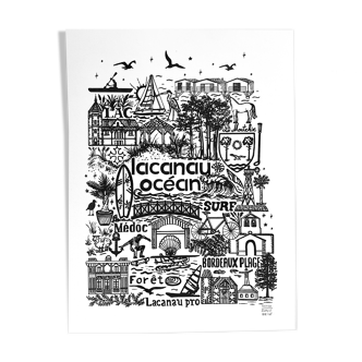 Lacanau black and white screenprint