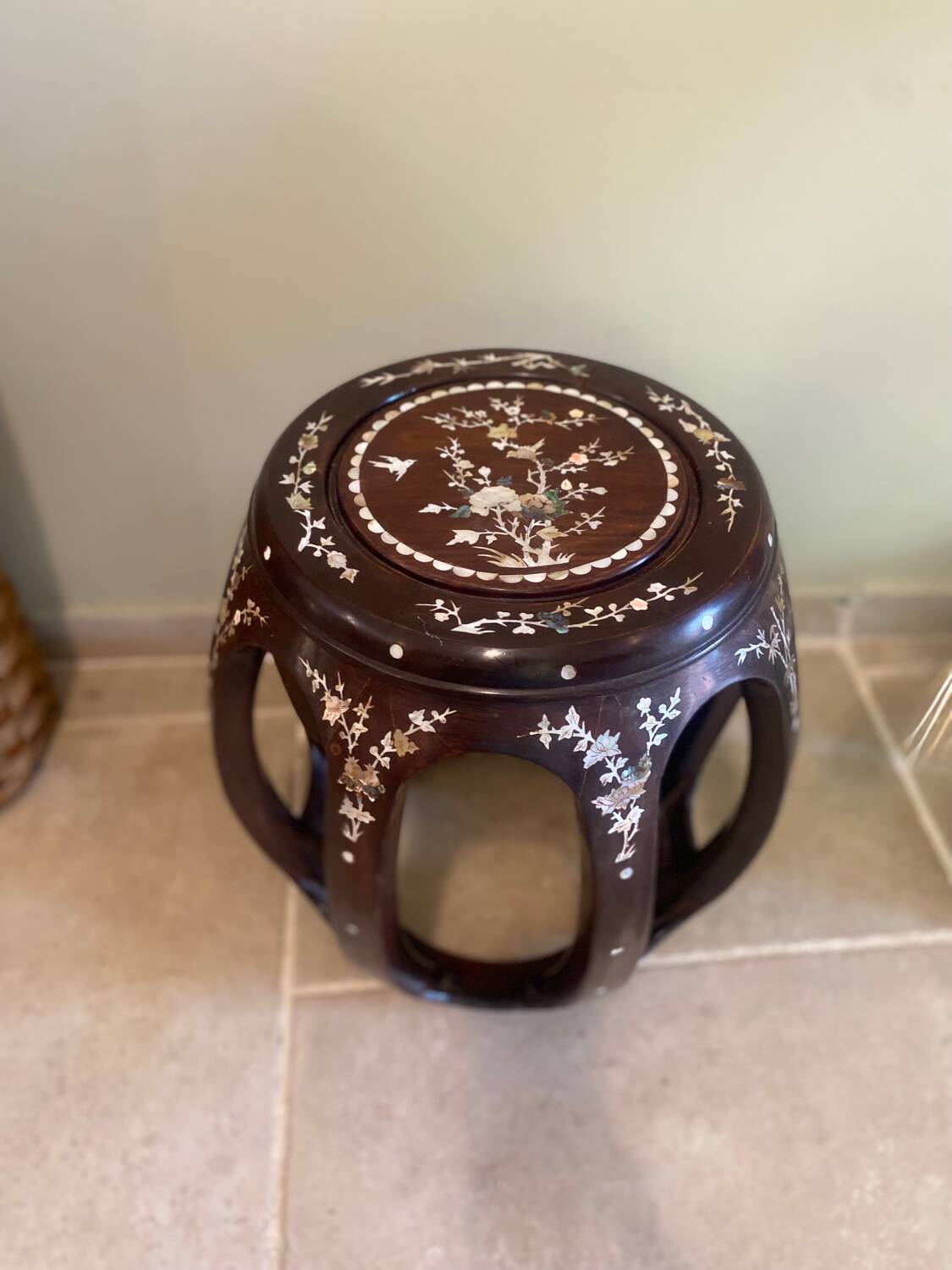 Mother-of-pearl inlay stool