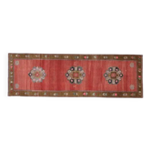 Handmade Turkish Vintage Oushak Runner Rug Pink Green Runner 105x327