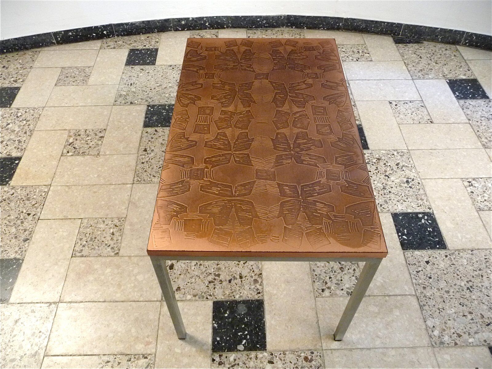 Copper side table with abstract relief from Opal Möbel, West-Germany 1960s