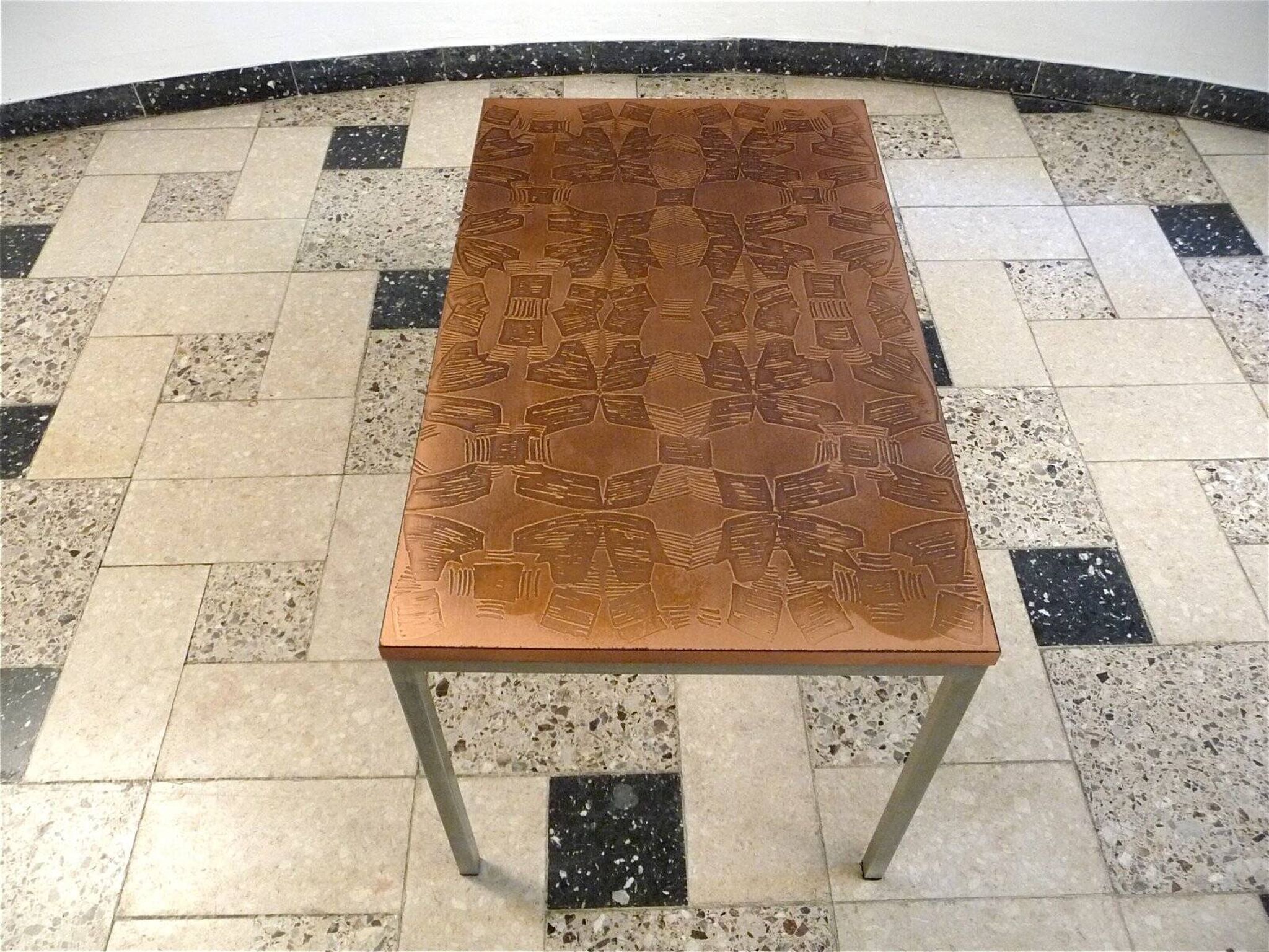 Copper side table with abstract relief from Opal Möbel, West-Germany 1960s