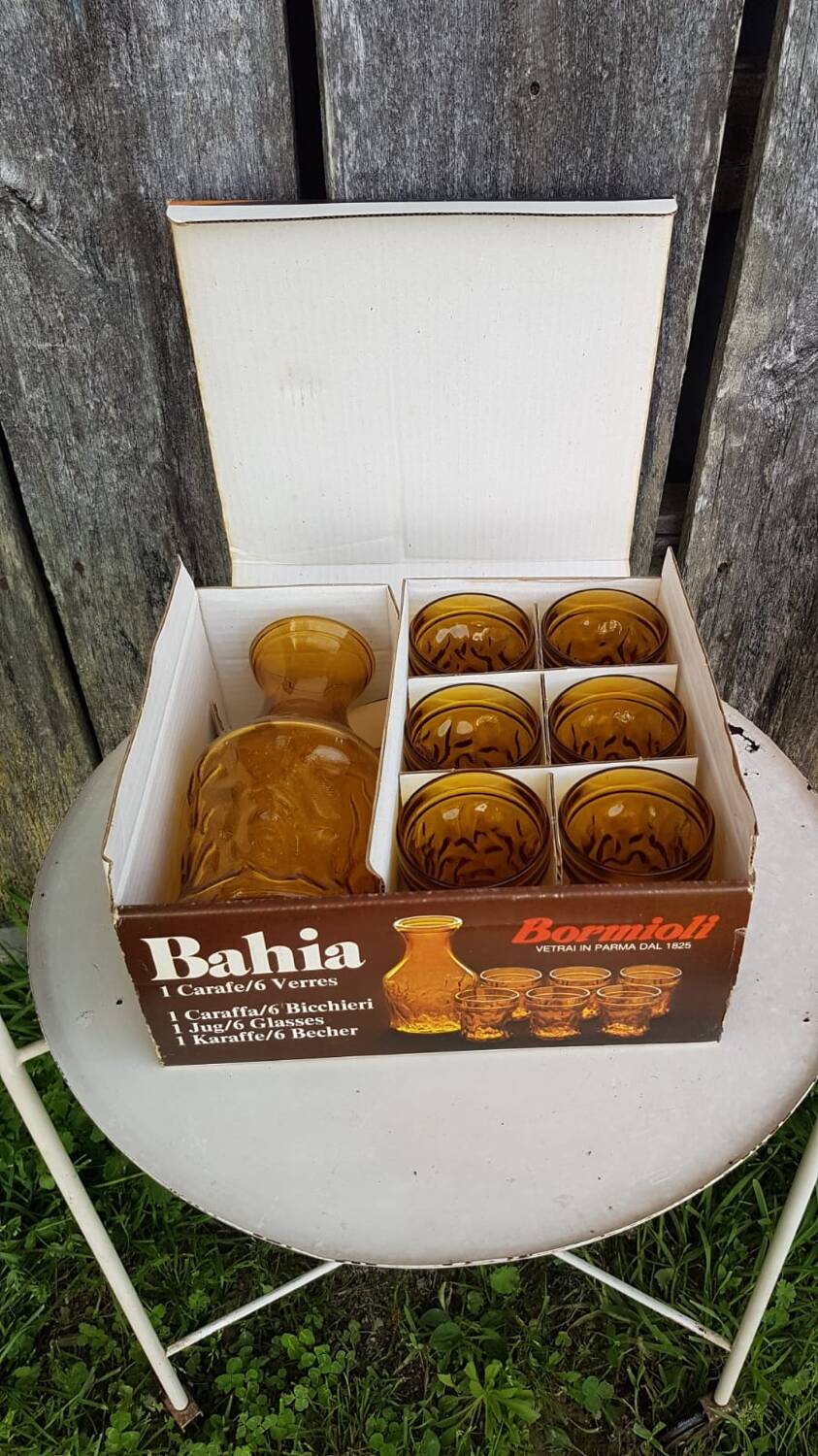 Old orangeade service bahia molded glass pitcher + 6 vintage glasses