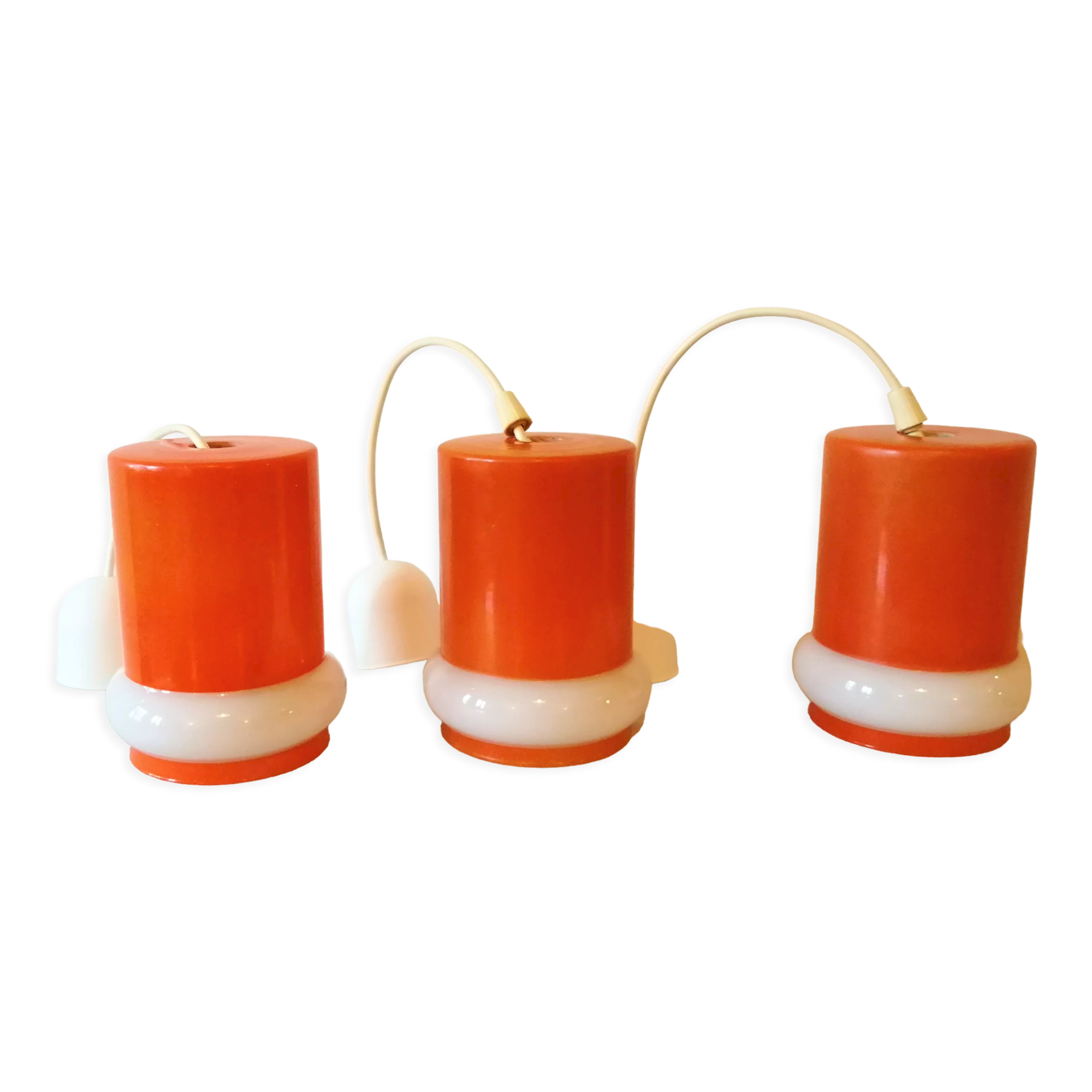 Set de 3 suspensions en opaline orange vintage