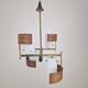 Italian Brass, Teak and Opaline Glass Chandelier by Stilnovo, 1960's
