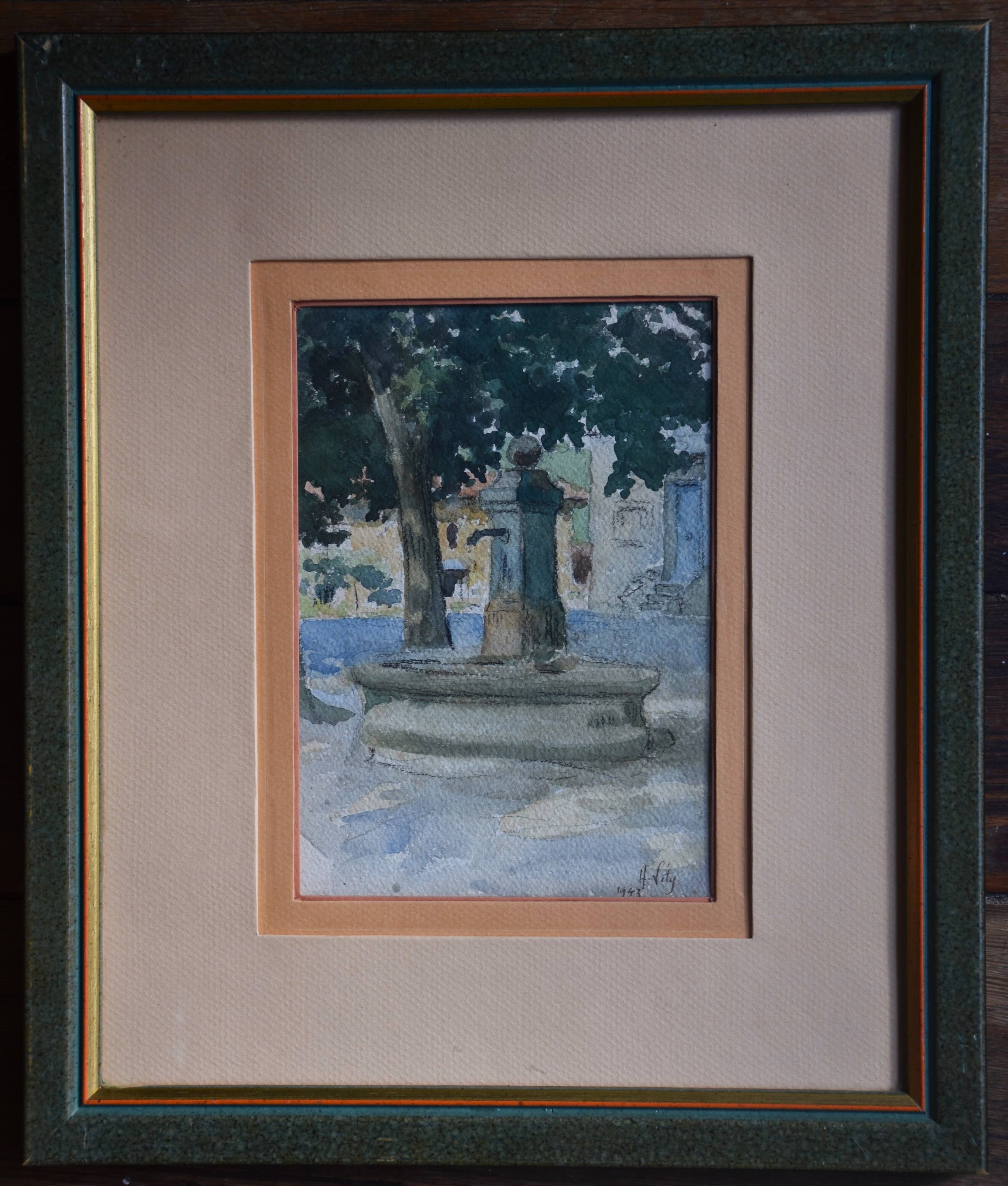 Hippolyte Léty, Fountain in the square at Meyssiez (Dauphiné), 1943