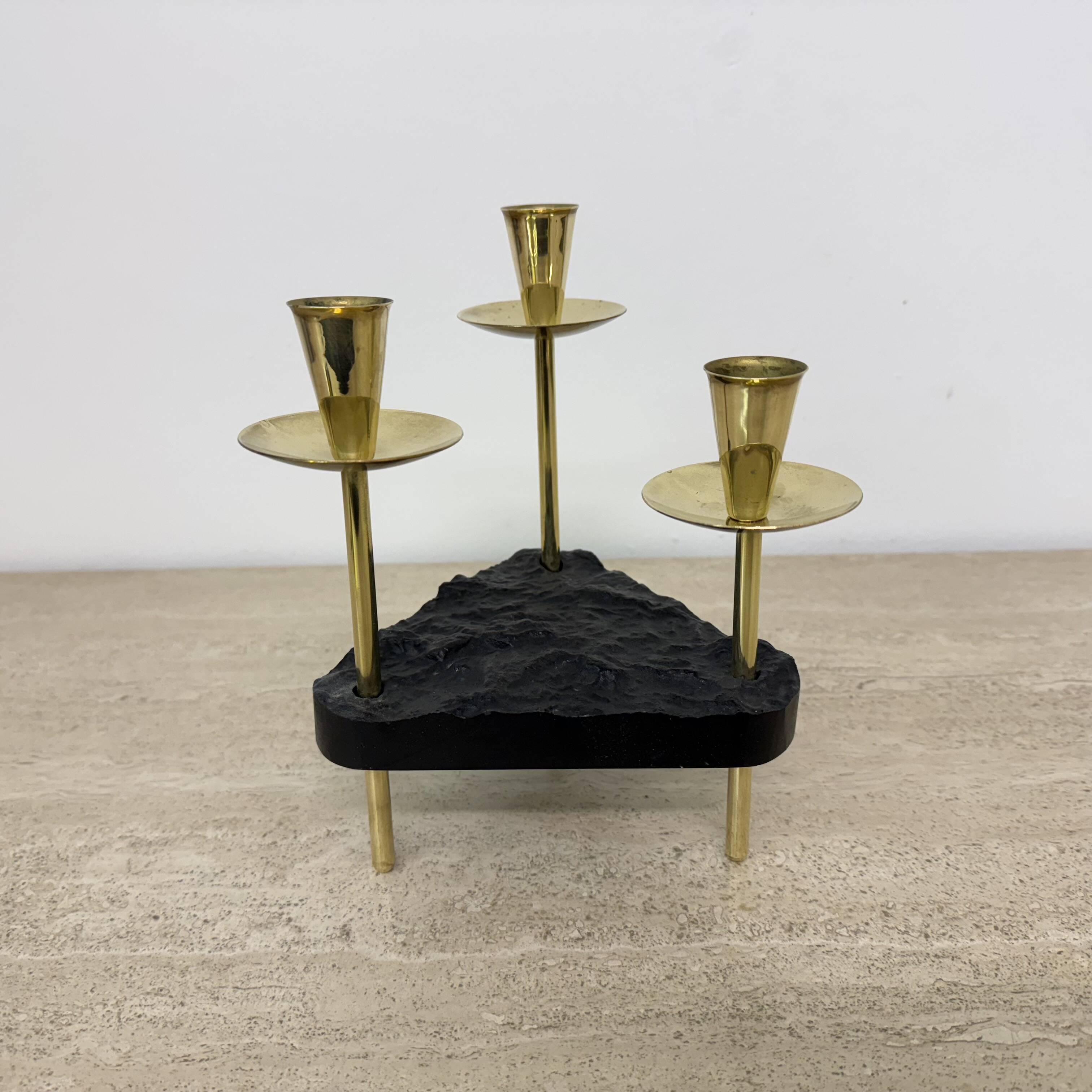 Mid century candle holder brass and lucite , 1970s