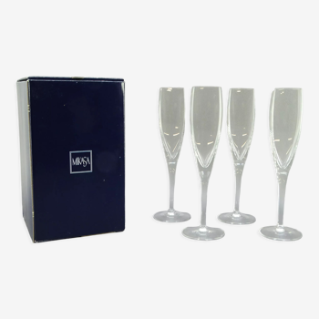 Series of 4 crystal champagne flutes model Mikasa clear panache