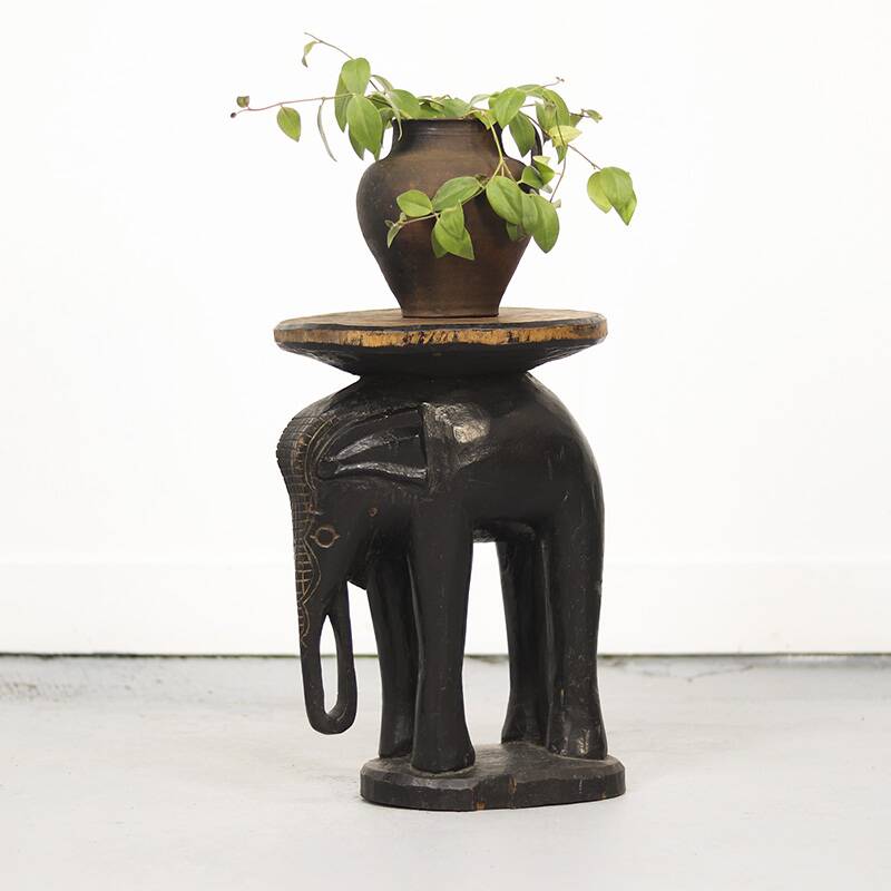 Antique Folk Art Colonial Elephant Side Table / Pedestal