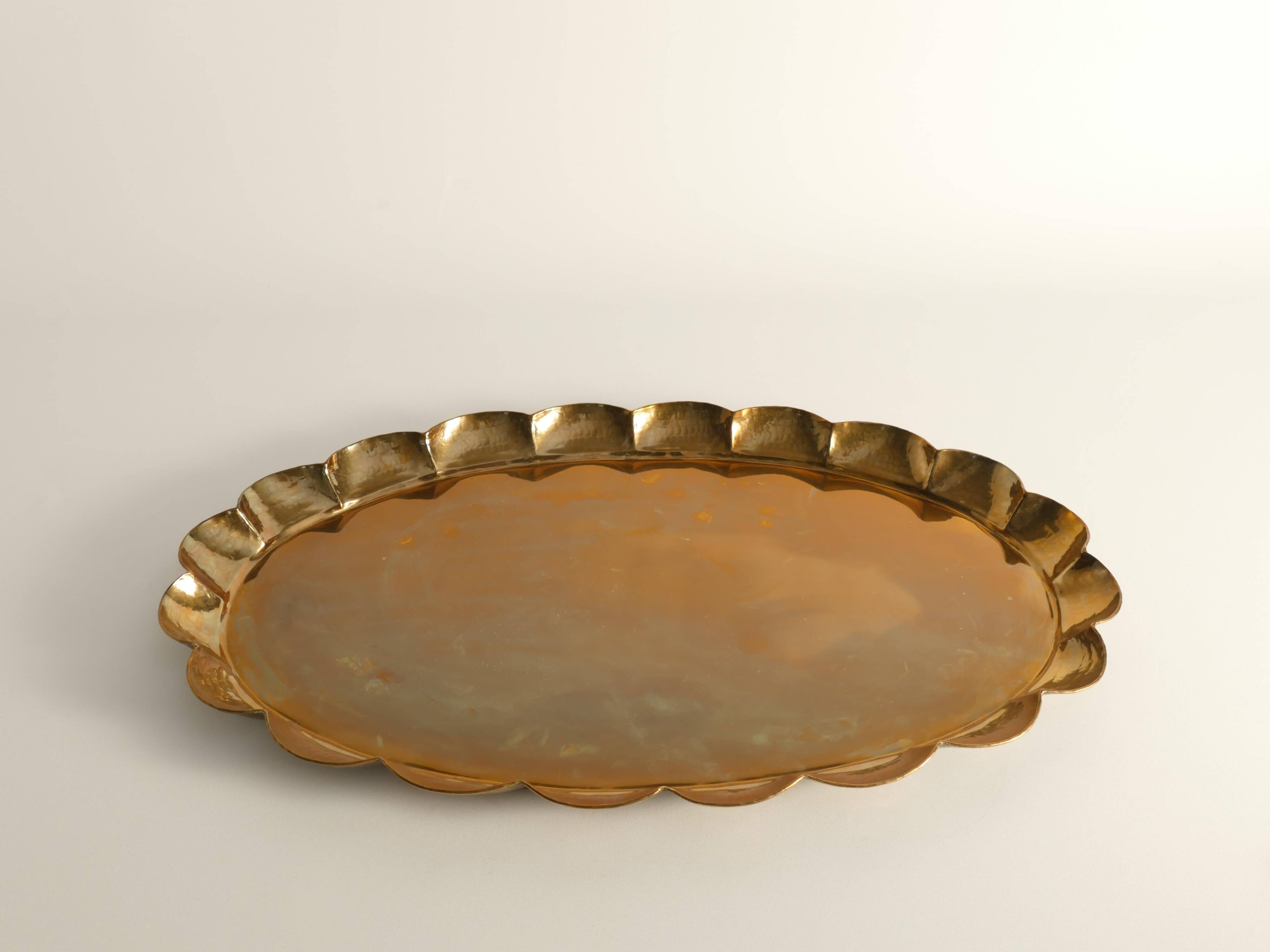 Hollywood Regency Oval Brass Tray by Arvid Johansson, Arvika Konstsmide, Sweden