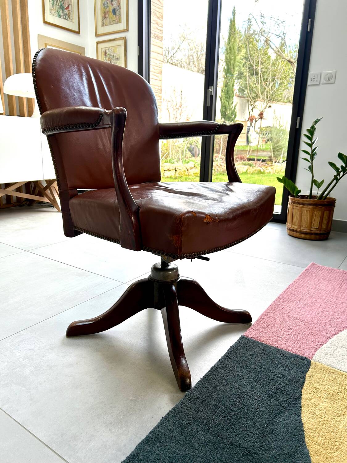 Fauteuil bureau  acajou et cuir Maple made in England