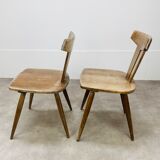 Pair of T chairs brutalists solid wood