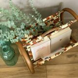 Ancien porte-revue rotin relooké fleuri vintage