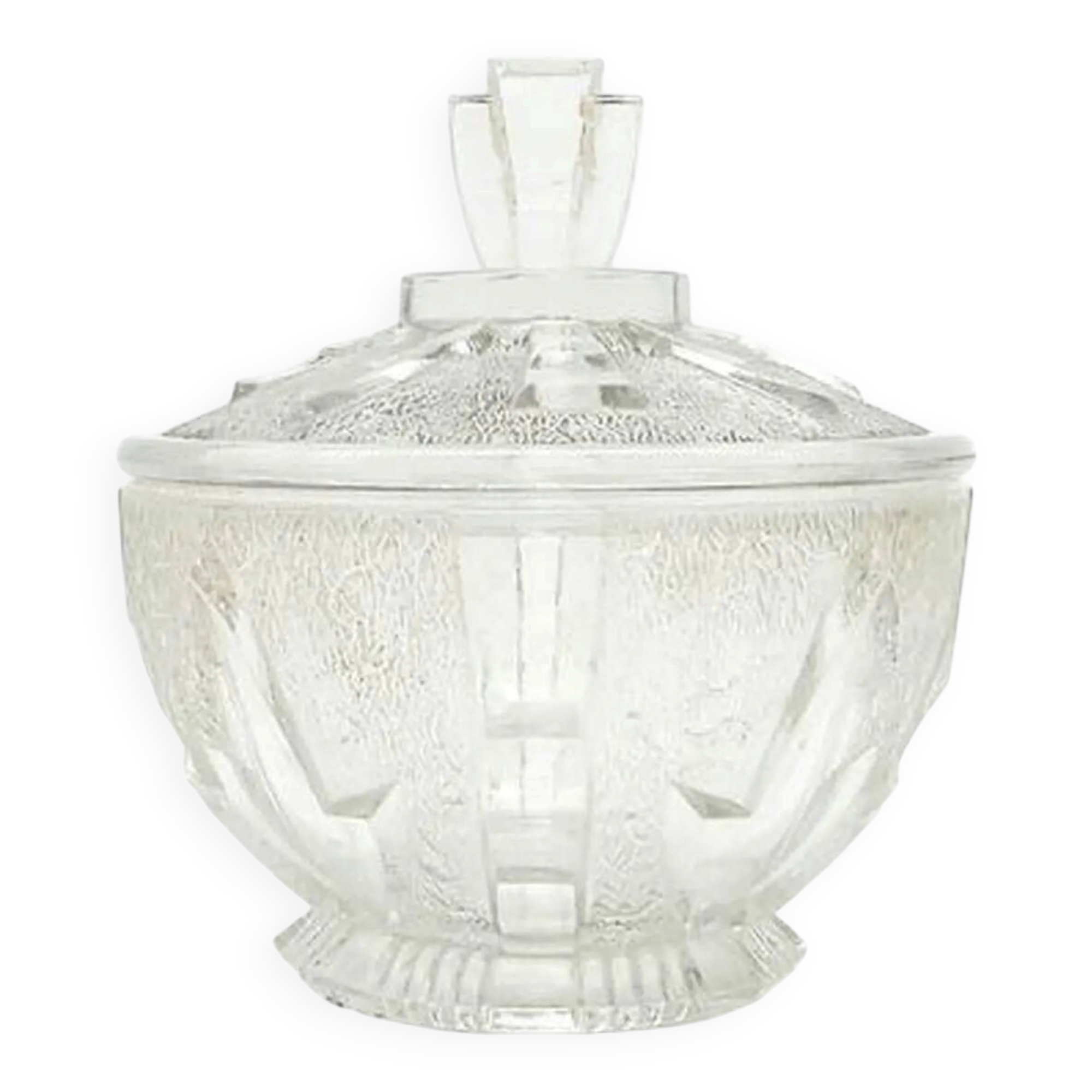 Art Deco sugar bowl, pressed glass, Germany, 1950s
