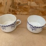 Pair Antique Creil & Montereau Mug Checkerboard Pattern Ceramic France
