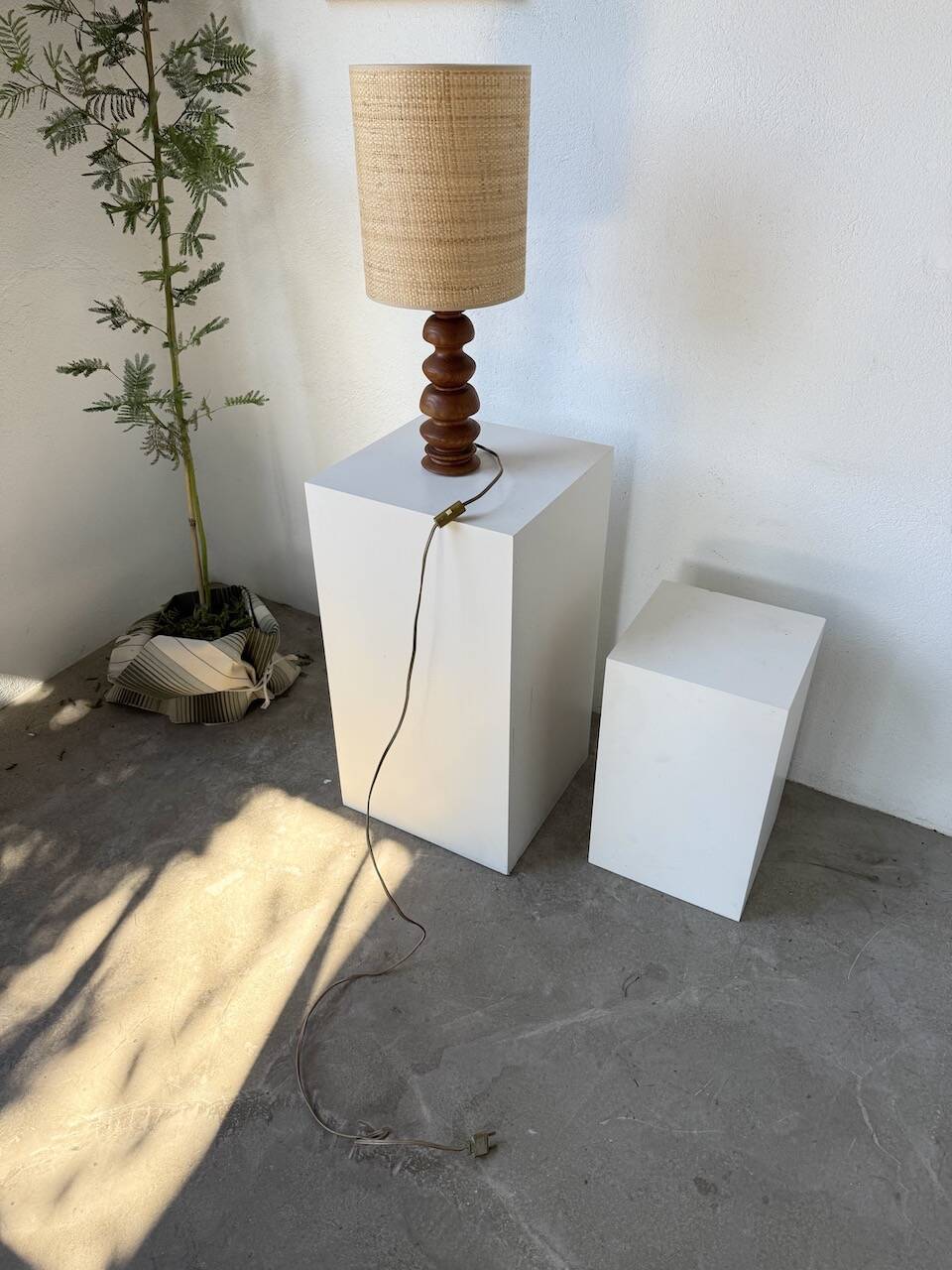 1950s turned oak wood table lamp
