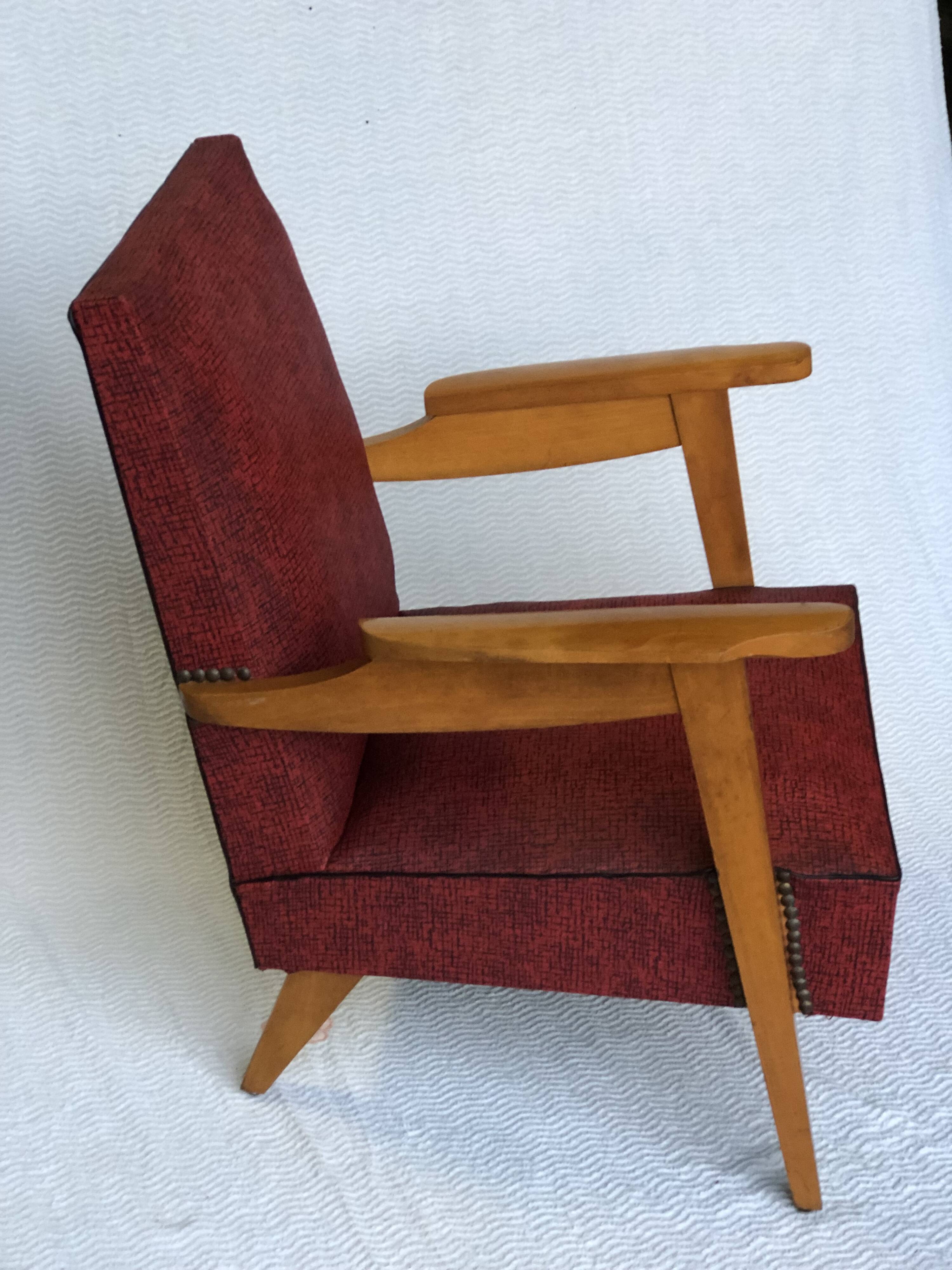 Vintage armchair 1950 red and black vinyl