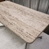 Rectangular dining table, travertine and chrome, 1970