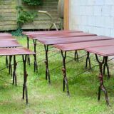 Set of 9 1900 Bistro Tables with Wrought Iron Legs and Rose Decor