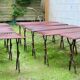 9 tables bistrot en bois et fer forgé, 1900