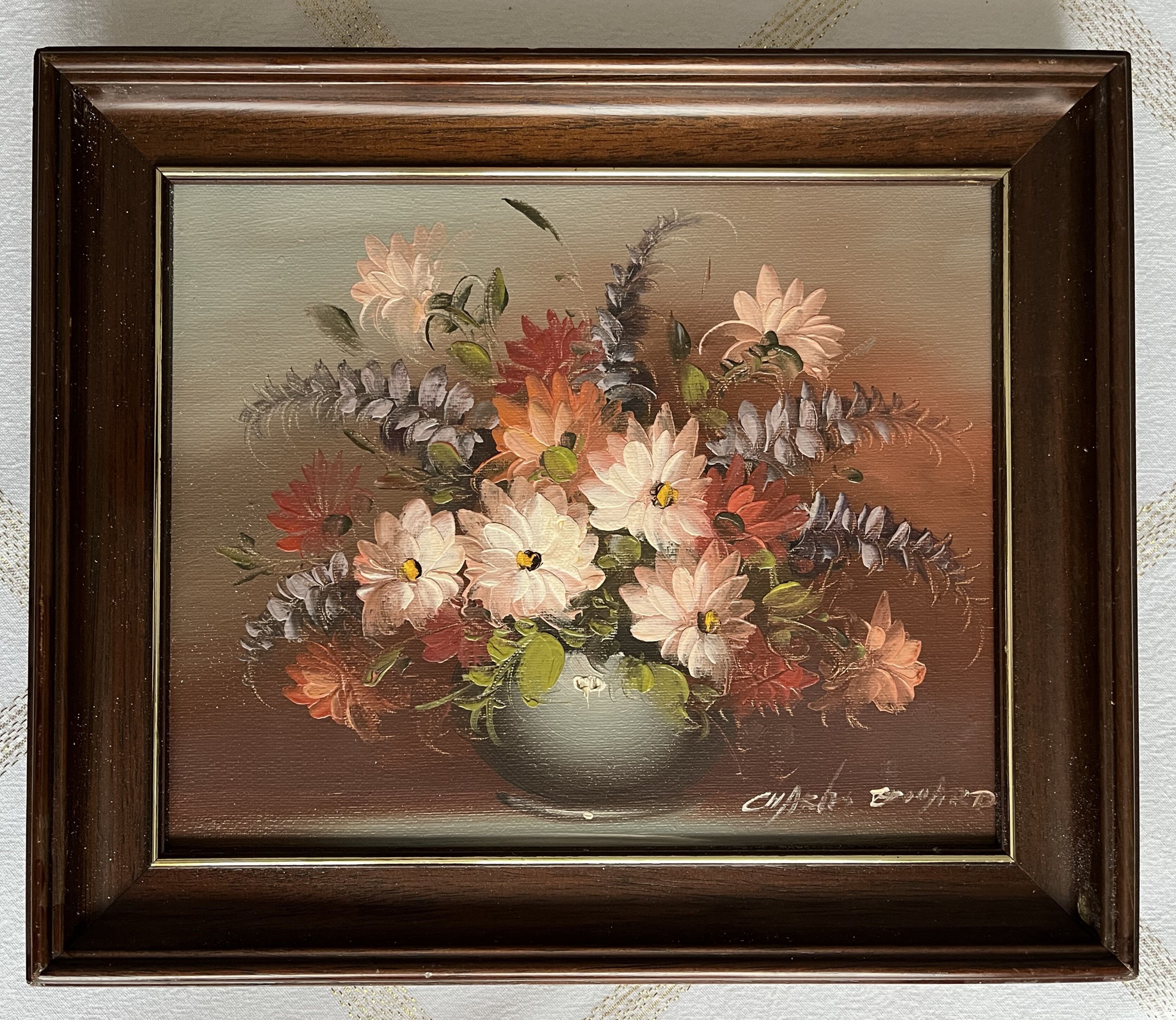 Oil on canvas still life with flowers