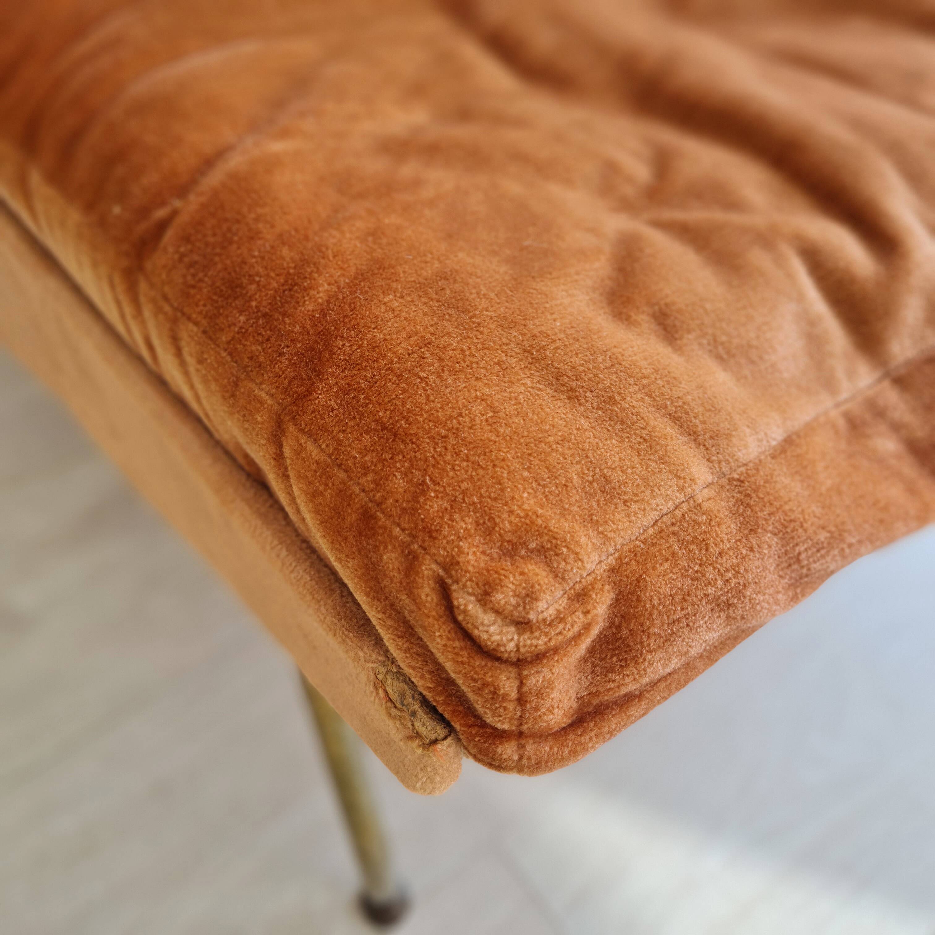 Antique Scandinavian velvet armchair with compass feet