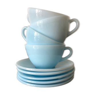 Set of 4 vintage Duralex cups and saucers