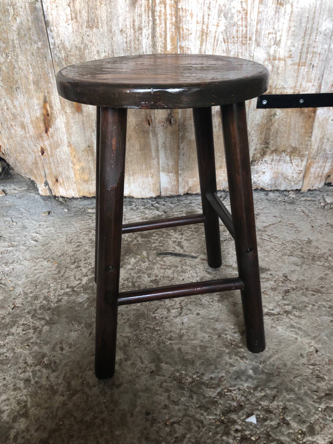 Vintage Turned Dark Wood Milking Stool #A631