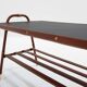 Jacques Adnet coffee table in red saddle-stitched leather and brass, 1950s