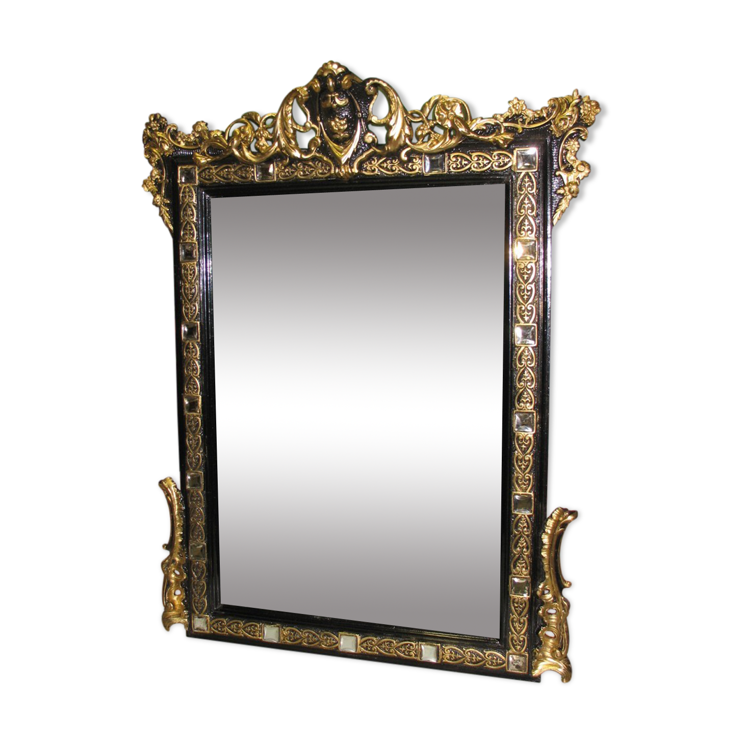 Black and gold Napoleon III mirror, 19th century, 115x86cm