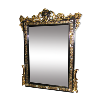 Miroir Napoléon III noir et doré XIXe 115x86cm