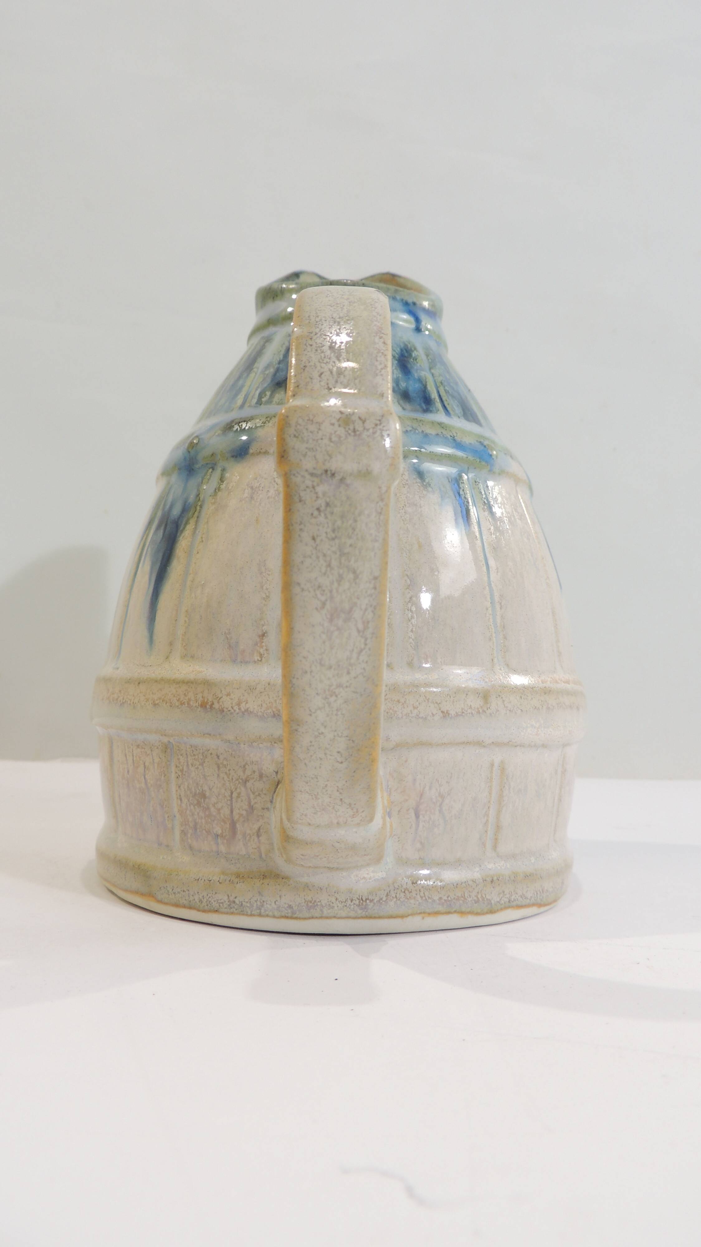Vintage beige and blue glazed ceramic pitcher – Rustic handcrafted jug