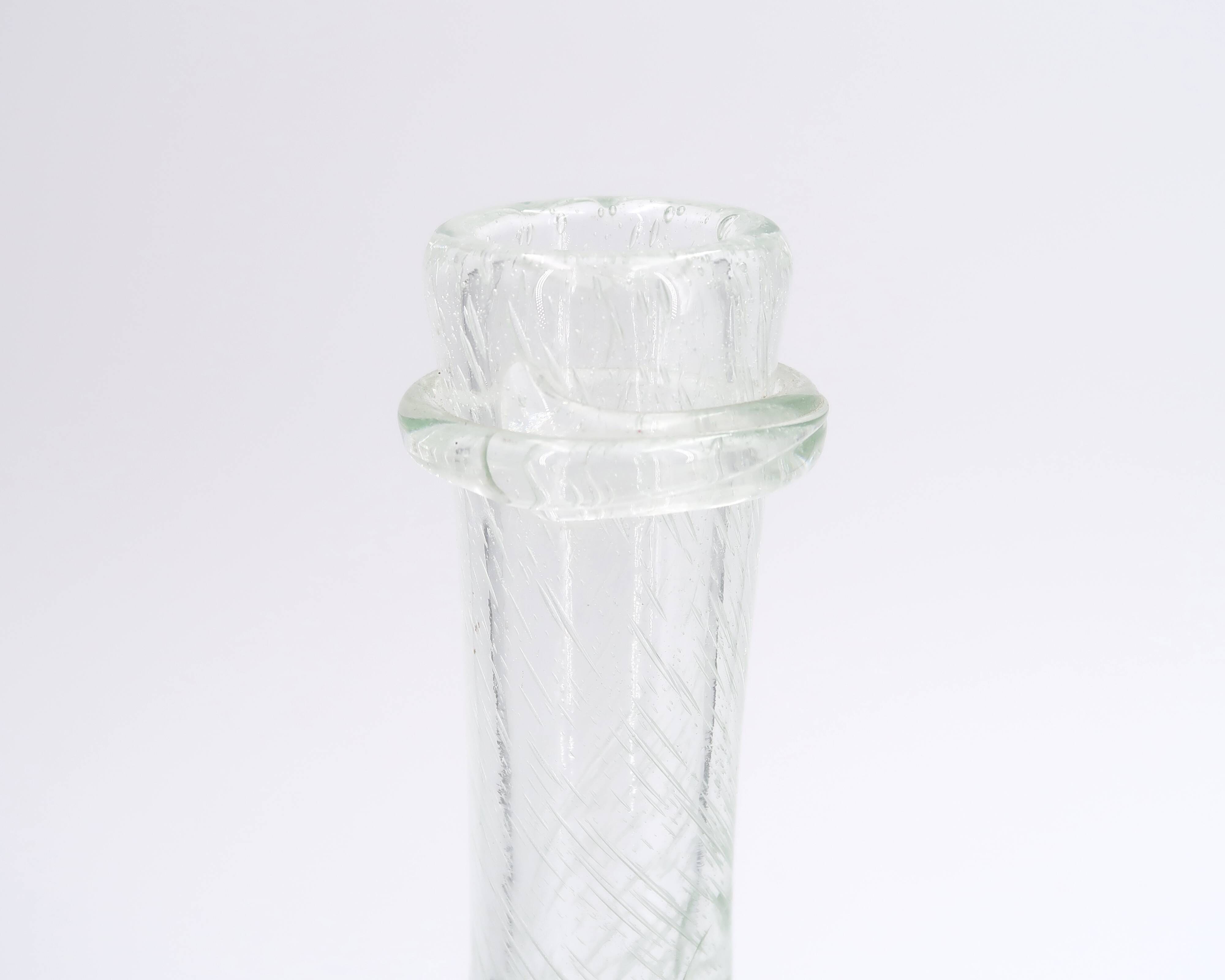 Clear bubbled glass carafe bottle from Biot, 1970s