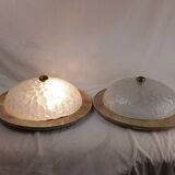 Pair of vintage Murano wall lights with exotic wood shelf.