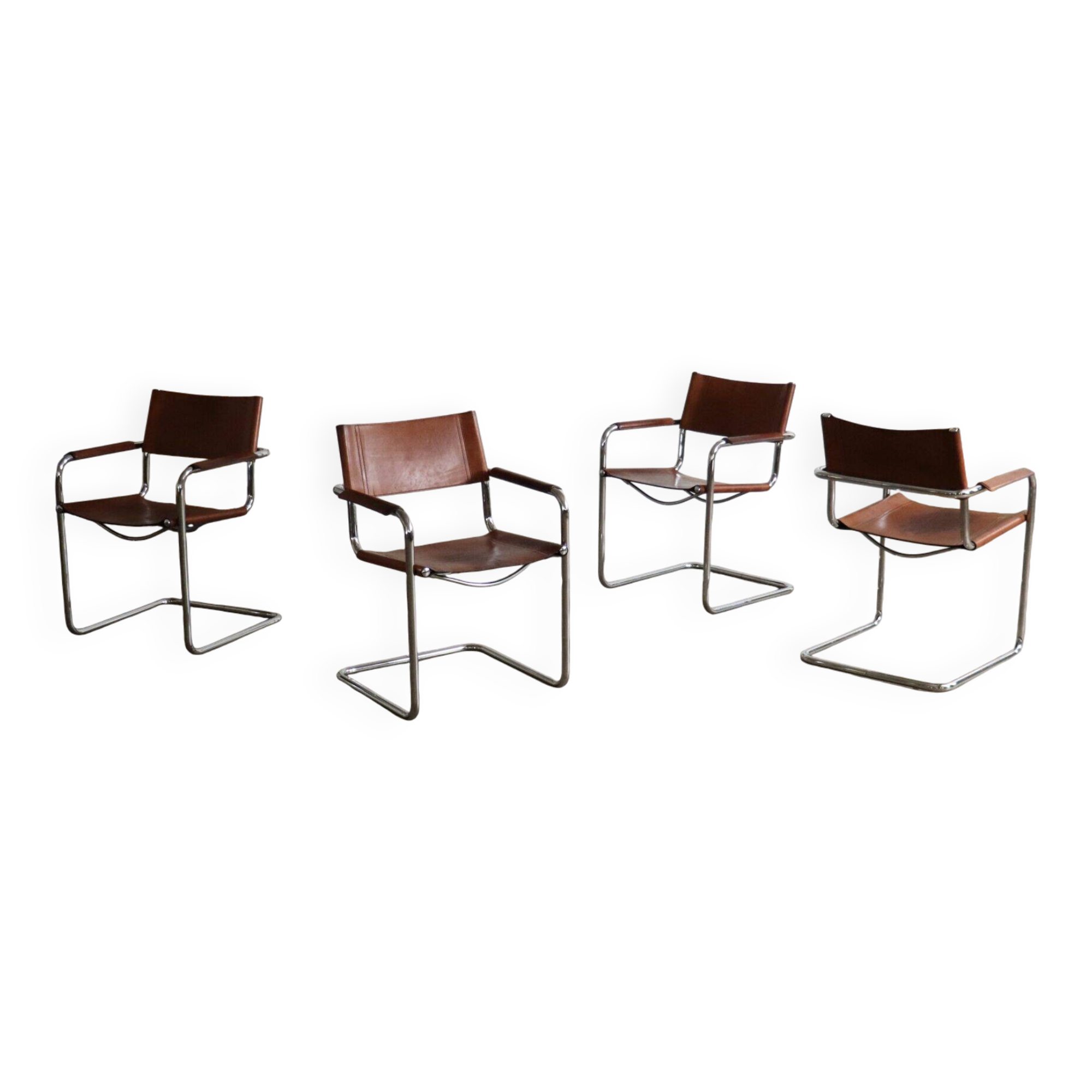 MG5 dining chairs in cognac leather and chrome by Mart Stam & Marcel Breuer, 1960s