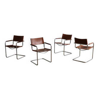 MG5 dining chairs in cognac leather and chrome by Mart Stam & Marcel Breuer, 1960s