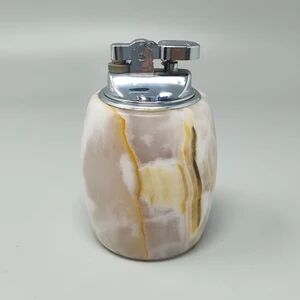 1960s mid-century modern Italian onyx smoking set with table lighter & ashtray