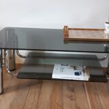 Smoked glass coffee table and chrome legs 70s