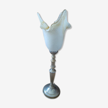Lampe chevet salon métal tulipe pâte verre ancien vintage