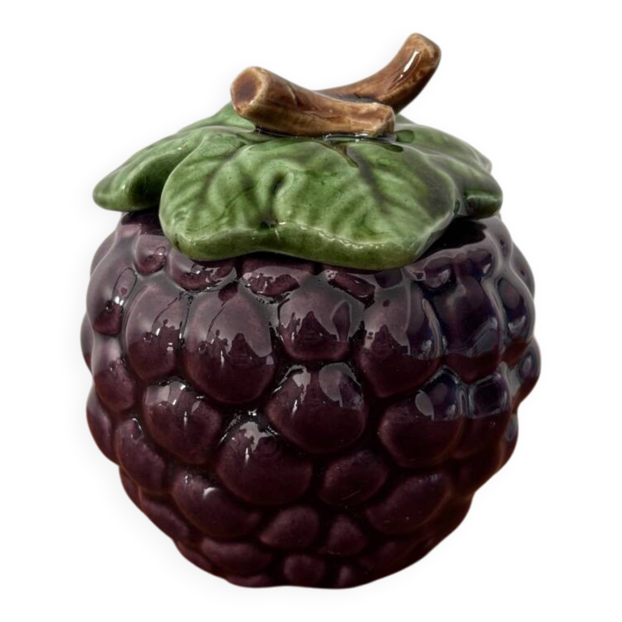 Small jam pot in blackcurrant grape slipware – Antique ceramic