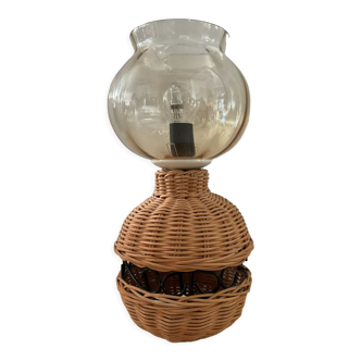 Lampe vintage en rotin et verre