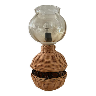 Vintage rattan and glass lamp