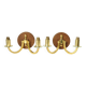 Pair of vintage wall sconces in polished gold brass, wood and glass