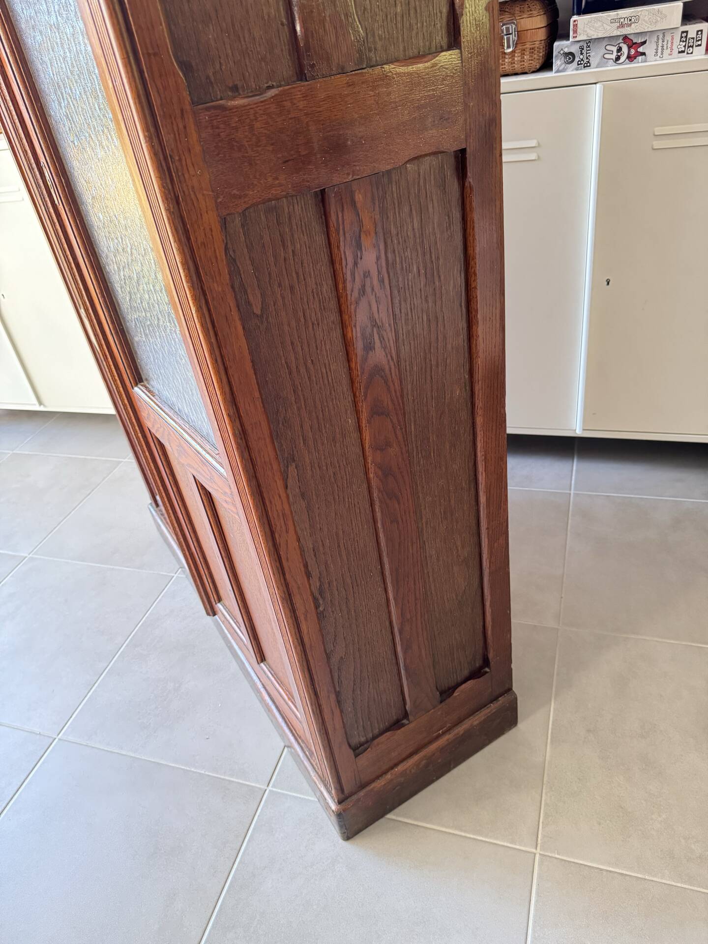 Old glass cabinet, vintage bookshelf, display case, cabinet, pharmacy.