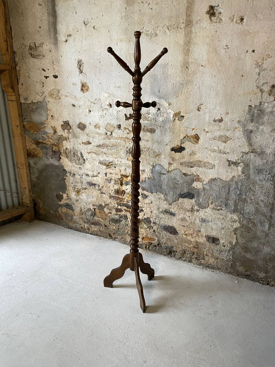 Antique turned wooden coat rack